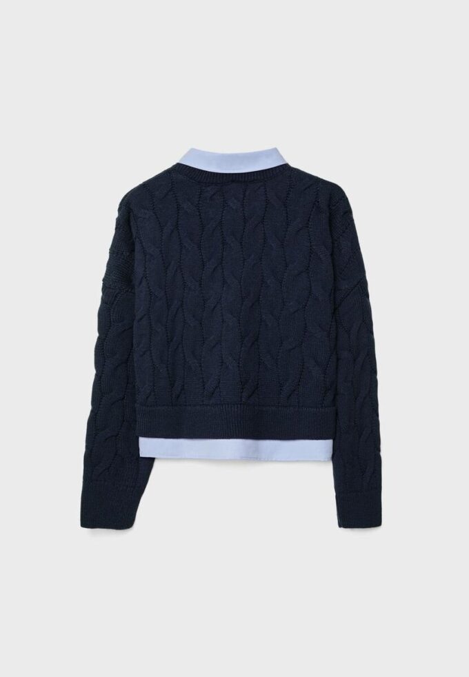 Two-Fabric Knit Sweater with Detachable Collar Two-Fabric Knit Sweater with Detachable Collar