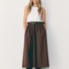 Two-Material Sleeveless Midi Dress with Belt