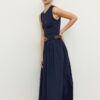 Two-Material Sleeveless Midi Dress with Belt