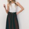 Two-Material Sleeveless Midi Dress with Belt