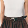 Two-Material Sleeveless Midi Dress with Belt