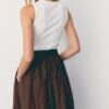 Two-Material Sleeveless Midi Dress with Belt