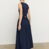 Two-Material Sleeveless Midi Dress with Belt