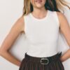 Two-Material Sleeveless Midi Dress with Belt