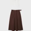 Two-Material Sleeveless Midi Dress with Belt