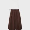 Two-Material Sleeveless Midi Dress with Belt