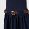 Two-Material Sleeveless Midi Dress with Belt