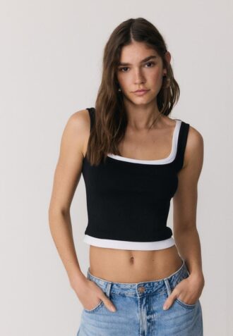Two-Piece Effect Square Neckline Top