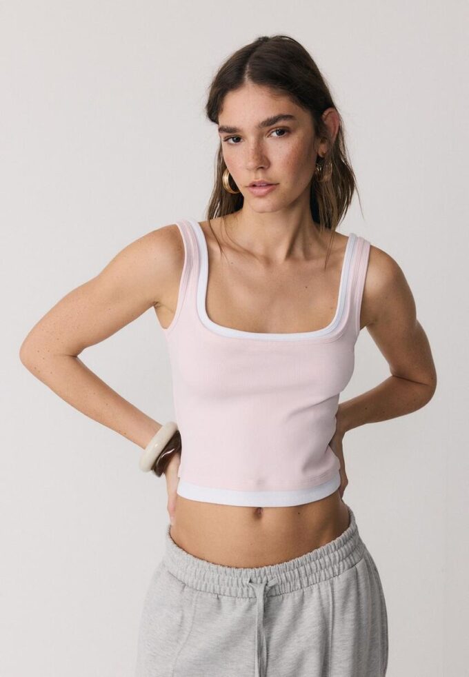 Two-Piece Effect Square Neckline Top