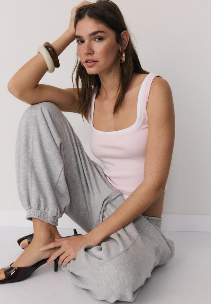 Two-Piece Effect Square Neckline Top