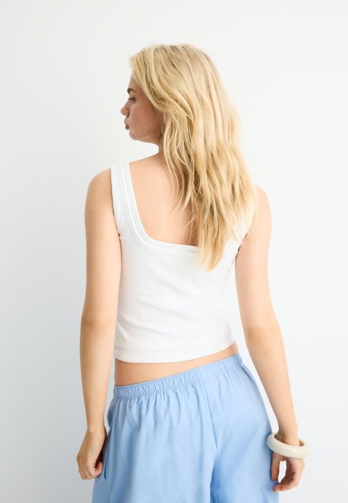 Two-Piece Effect Square Neckline Top