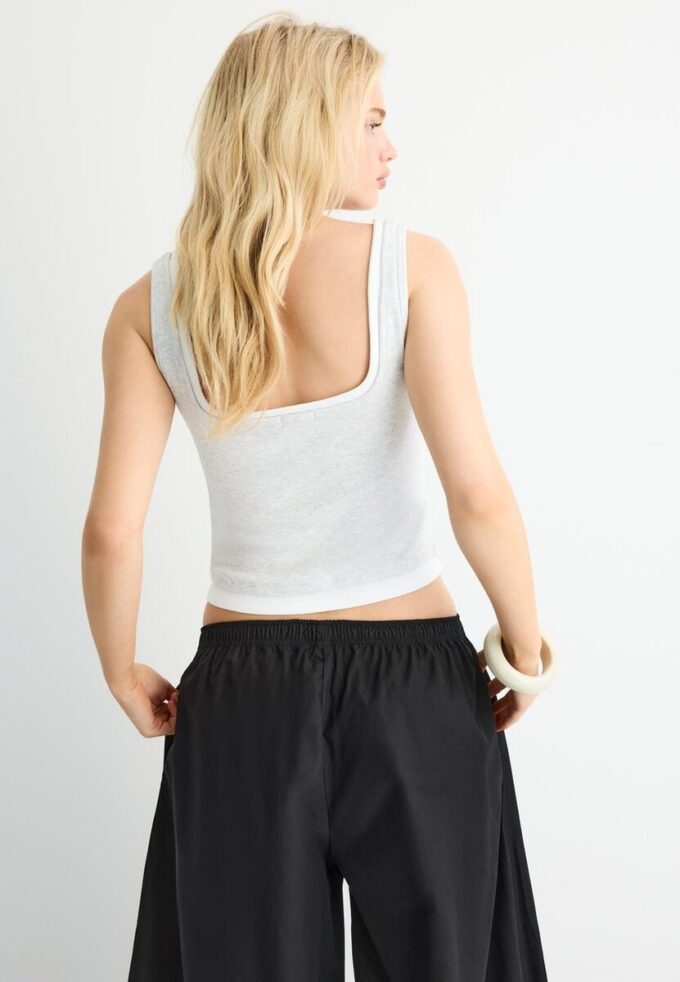 Two-Piece Effect Square Neckline Top