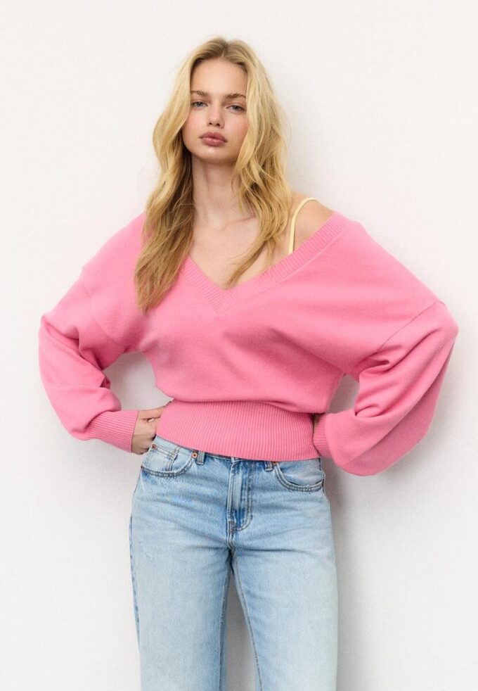 V-Neck Batwing Sleeve Jumper