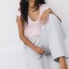 V-Neck Lace Short Sleeve T-Shirt