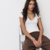 V-Neck Lace Short Sleeve T-Shirt