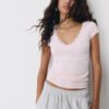 V-Neck Lace Short Sleeve T-Shirt
