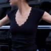 V-Neck Lace Short Sleeve T-Shirt