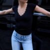 V-Neck Lace Short Sleeve T-Shirt
