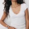 V-Neck Lace Short Sleeve T-Shirt
