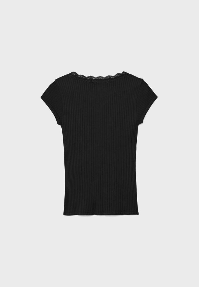 V-Neck Lace Short Sleeve T-Shirt