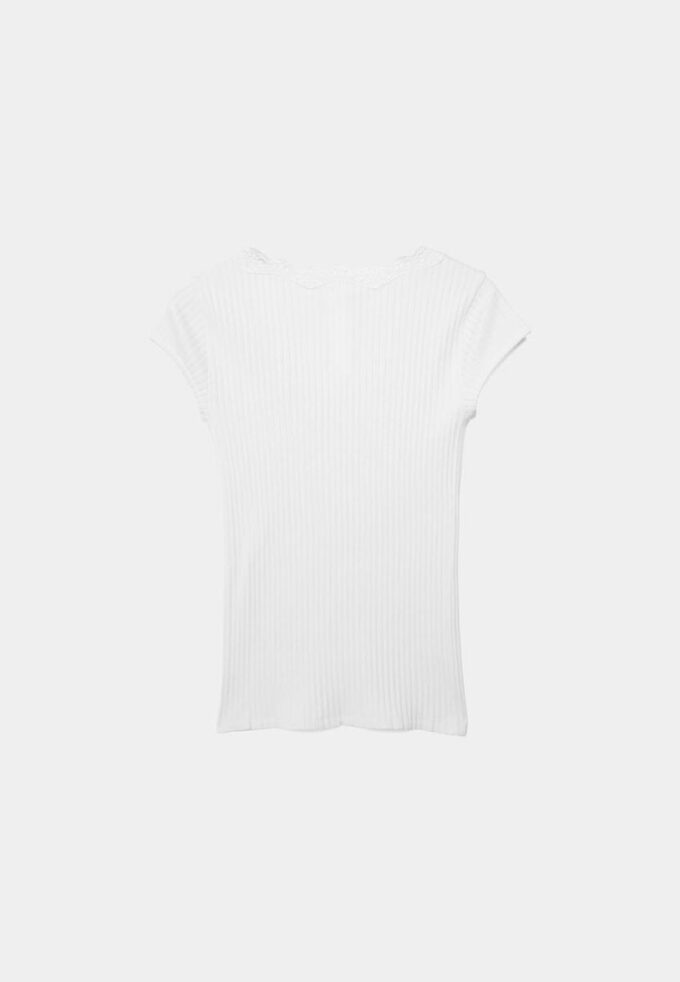 V-Neck Lace Short Sleeve T-Shirt