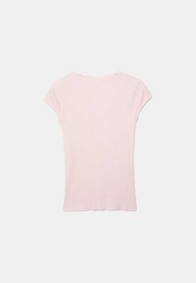 V-Neck Lace Short Sleeve T-Shirt