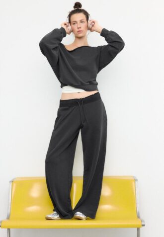 Washed Effect Straight-Leg Jogger Trousers