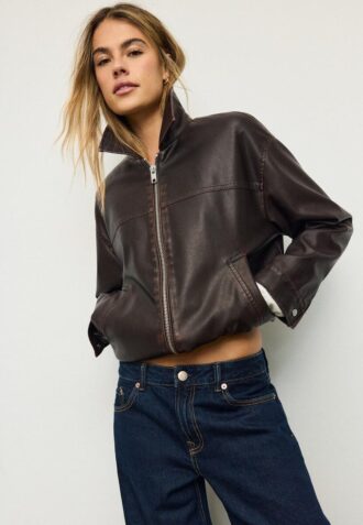 Washed Leather Effect Oversize Jacket