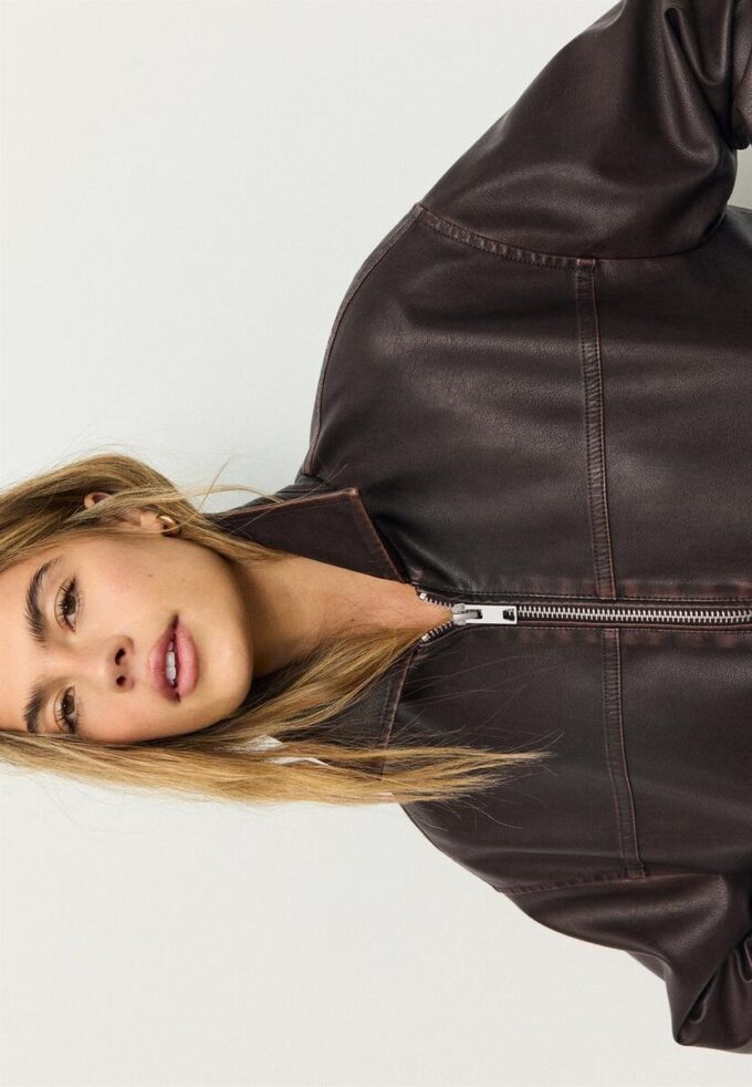 Washed Leather Effect Oversize Jacket Washed Leather Effect Oversize Jacket