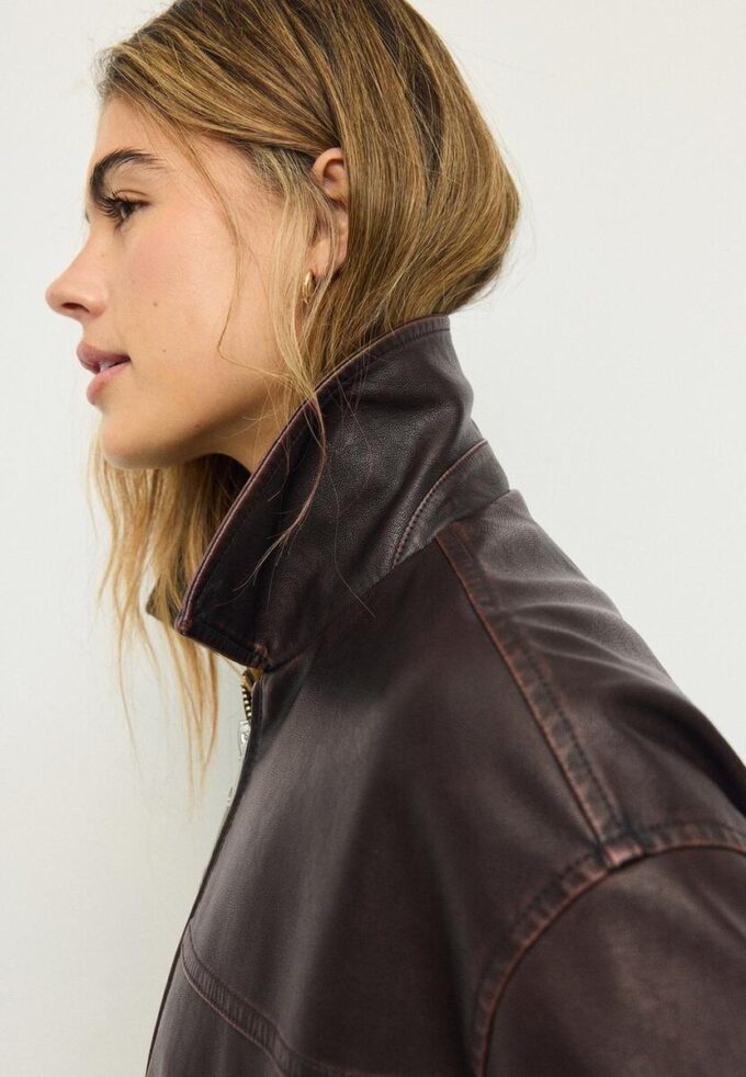 Washed Leather Effect Oversize Jacket Washed Leather Effect Oversize Jacket