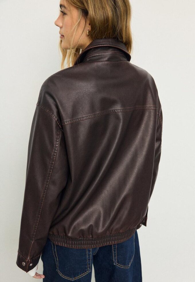 Washed Leather Effect Oversize Jacket Washed Leather Effect Oversize Jacket