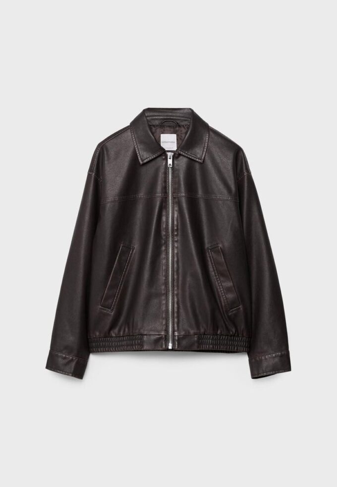 Washed Leather Effect Oversize Jacket Washed Leather Effect Oversize Jacket