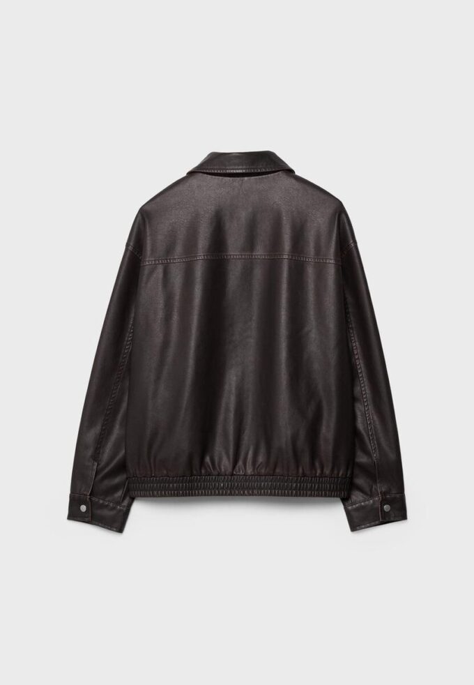 Washed Leather Effect Oversize Jacket Washed Leather Effect Oversize Jacket