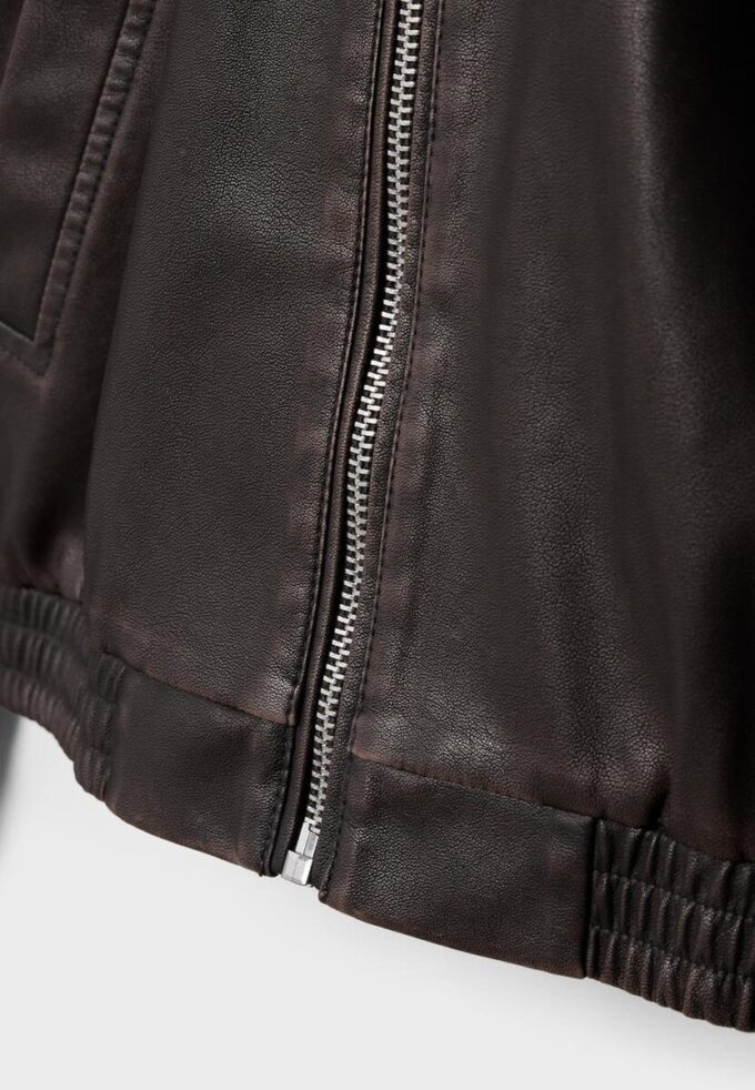 Washed Leather Effect Oversize Jacket Washed Leather Effect Oversize Jacket