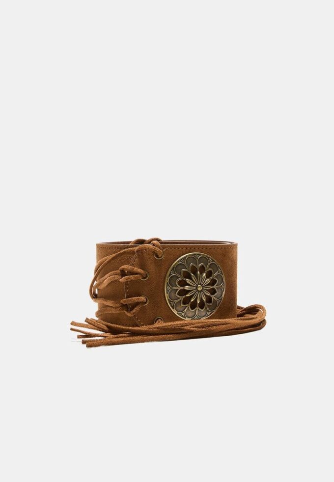 Wide Belt with Rosette and Fringes