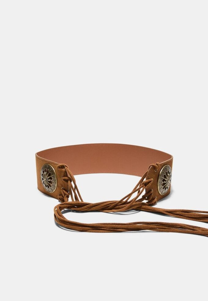 Wide Belt with Rosette and Fringes