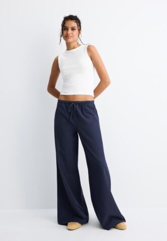 Wide-Leg Linen-Effect Trousers