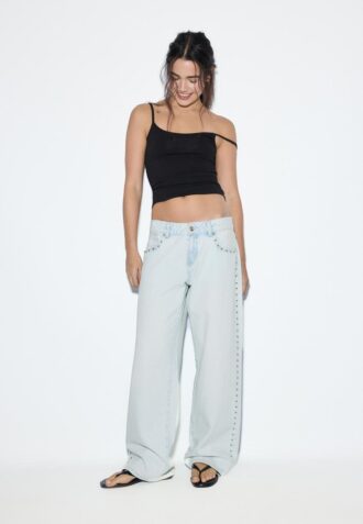 Wide-Leg Loose Studded Jeans
