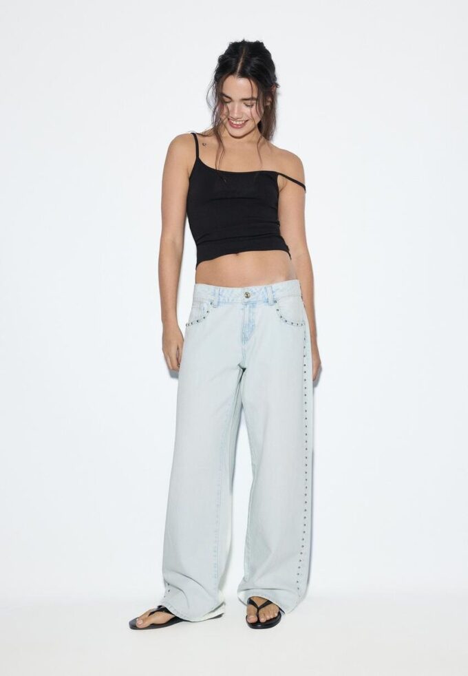 Wide-Leg Loose Studded Jeans Wide-Leg Loose Studded Jeans