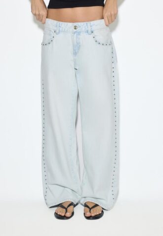 Wide-Leg Loose Studded Jeans