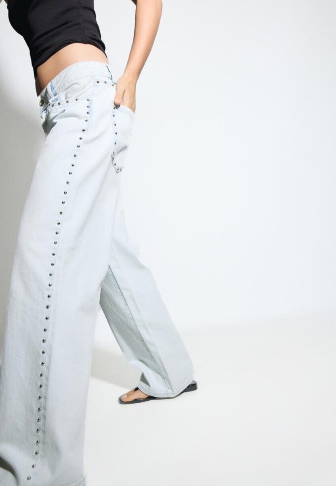 Wide-Leg Loose Studded Jeans Wide-Leg Loose Studded Jeans