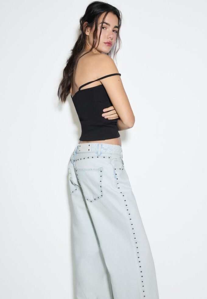 Wide-Leg Loose Studded Jeans Wide-Leg Loose Studded Jeans