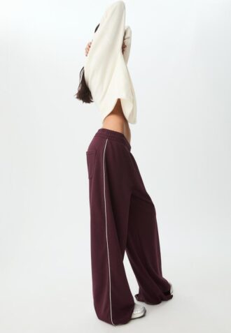 Wide-Leg Plush Trousers with Trim Detail