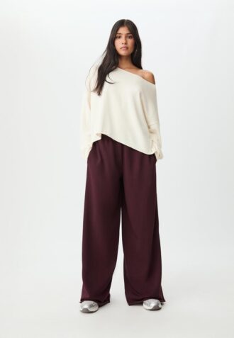 Wide-Leg Plush Trousers with Trim Detail