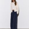 Wide-Leg Plush Trousers with Trim Detail Wide-Leg Plush Trousers with Trim Detail