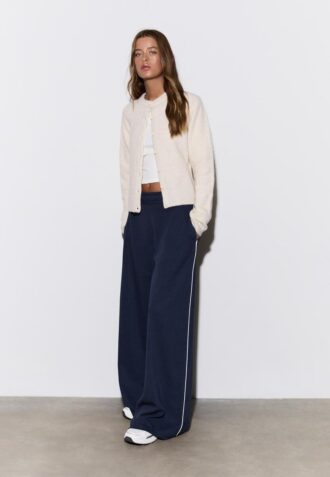Wide-Leg Plush Trousers with Trim Detail