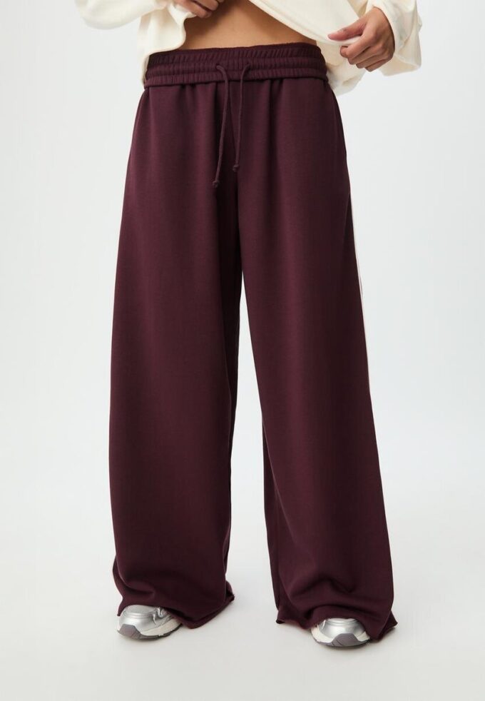 Wide-Leg Plush Trousers with Trim Detail Wide-Leg Plush Trousers with Trim Detail