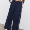 Wide-Leg Plush Trousers with Trim Detail Wide-Leg Plush Trousers with Trim Detail