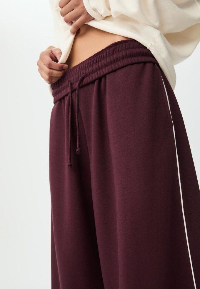 Wide-Leg Plush Trousers with Trim Detail Wide-Leg Plush Trousers with Trim Detail