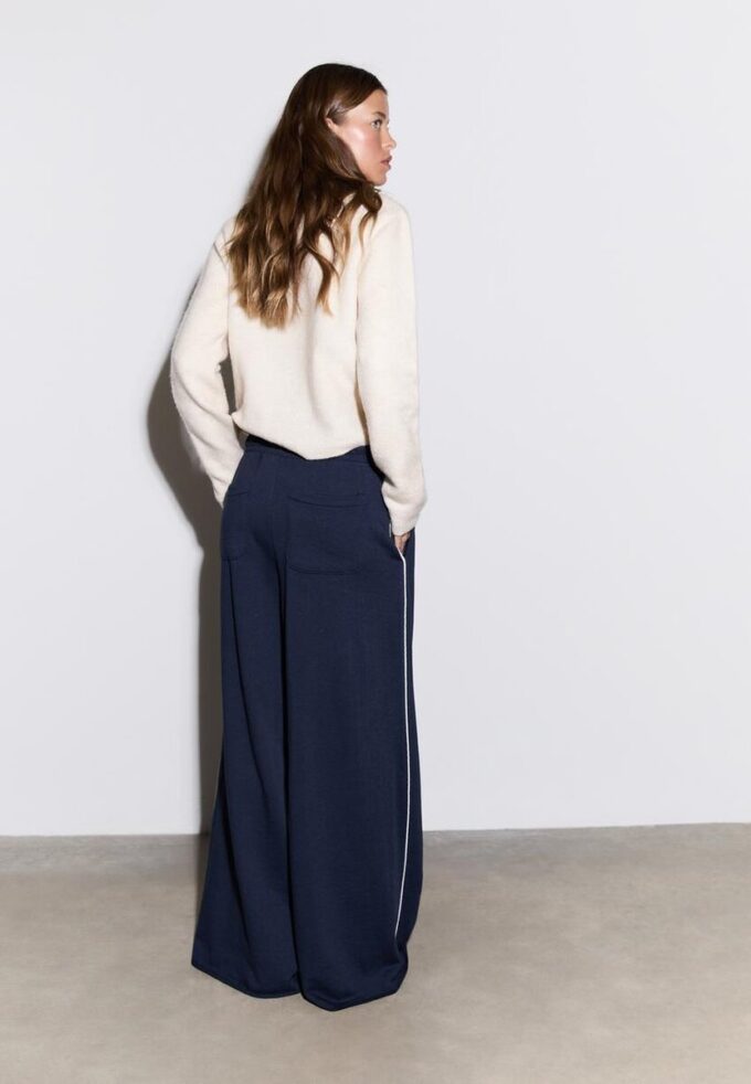 Wide-Leg Plush Trousers with Trim Detail Wide-Leg Plush Trousers with Trim Detail